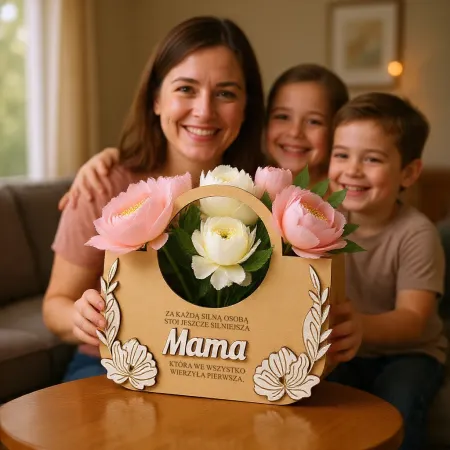 Prezent na Dzień Mamy wyjątkowa personalizowana torebka flowerbox na słodycze na kwiaty gotowy prezent