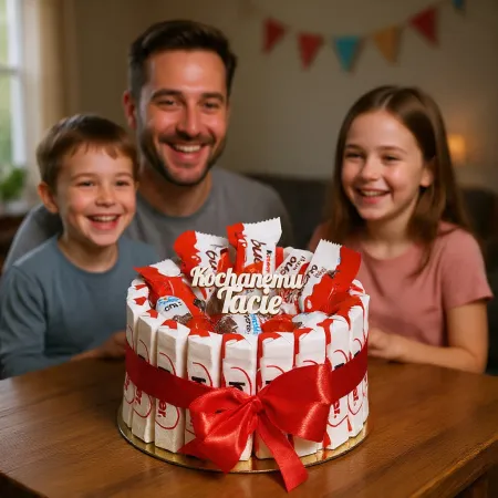 Tort KINDER ze Słodyczy Cukierków Prezent Upominek Zestaw Słodyczy Box na Dzień Ojca taty