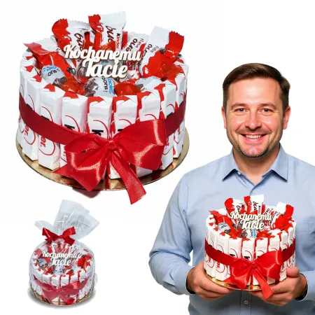 Tort KINDER ze Słodyczy Cukierków Prezent Upominek Zestaw Słodyczy Box na Dzień Ojca taty