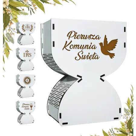 Biały kielich na komunie flowerbox na słodycze kwiaty grawerowany gotowy