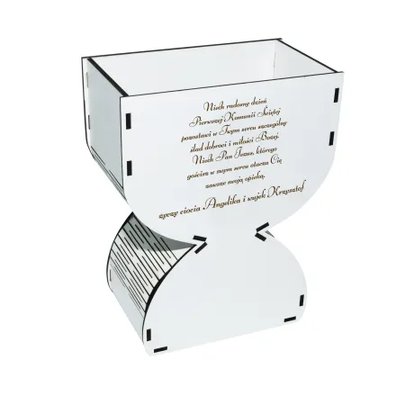 Personalizowany Biały kielich na komunie flowerbox na słodycze kwiaty grawerowany gotowy
