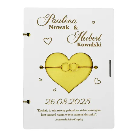 Wyjątkowy prezent na ślub drewniana kartka z kopertą dla pary młodej personalizowana