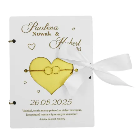 Wyjątkowy prezent na ślub drewniana kartka z kopertą dla pary młodej personalizowana