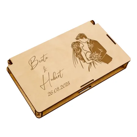 Drewniane pudełko na pieniądze na ślub prezent pamiątka wesele personalizowany grawer