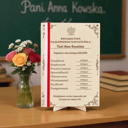 Świadectwo najlepszego wychowawcy prezent na zakończenie roku szkolnego prezent dla Nauczyciela od klasy uczniów