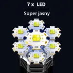 Akumulatorowa Latarka LED o dużej mocy 7 LED kempingowa, wędkarstwo Dzień
