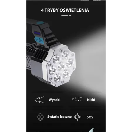 Akumulatorowa Latarka LED o dużej mocy 7 LED kempingowa, wędkarstwo Dzień